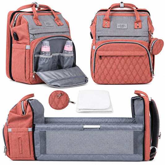 Pink Diaper Bag Backpack, Large Travel Baby Organizer with Insulated Bottle Pockets